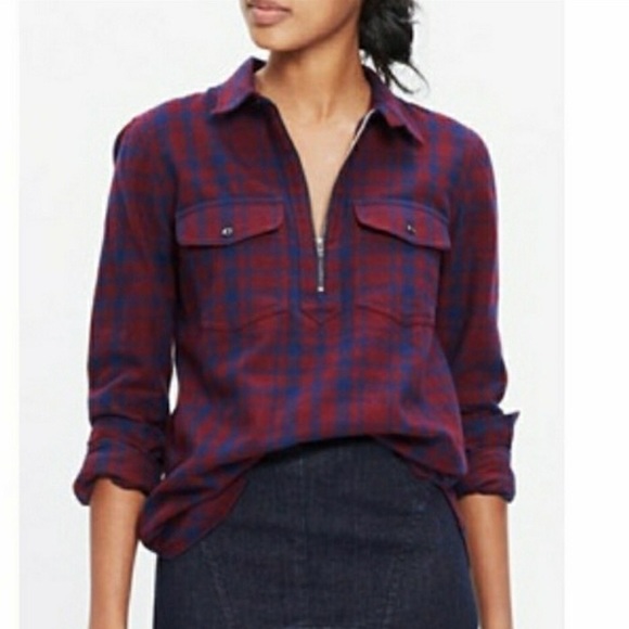 Madewell Tops - Madewell Flannel Zip Up Pop Over Shirt